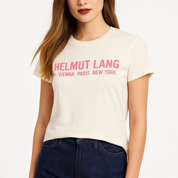 Helmut Lang Tops - Helmut Lang Cotton Logo Women’s Baby Tee NWT Short Sleeves Cream Shocking Pink